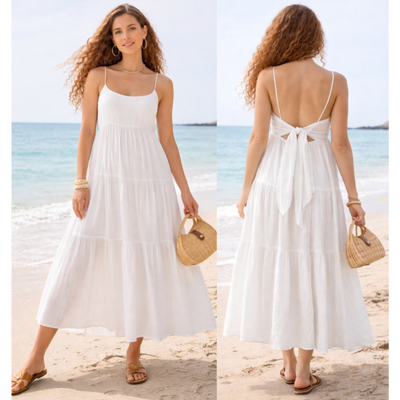 J. Crew Dresses & Skirts - J Crew Bow Back Tiered Maxi Dress In Soft Gauze Womens Size Large White